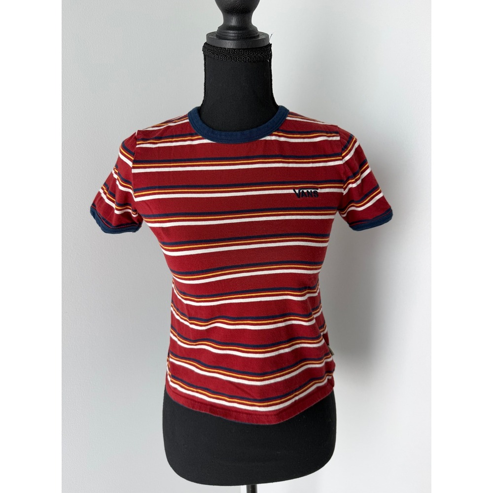 Vans Ringer Baby Tee Striped Cropped Skater Girl 90s Grunge 70s Tomboy XS